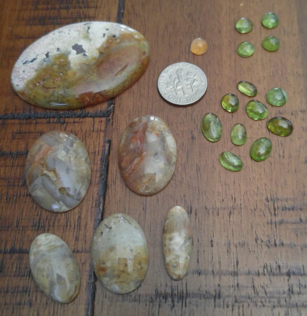 Coprolite, Green Moss Agate, Peridot & Mexican Fire Agate