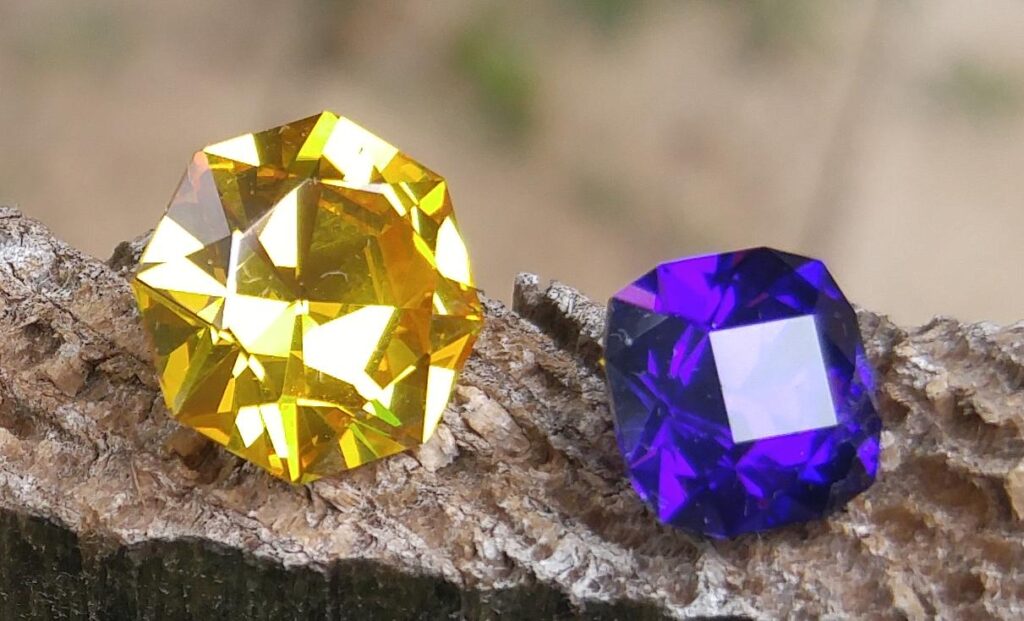 Easy Eight in Yellow CZ and Easy Cushion in Violet CZ