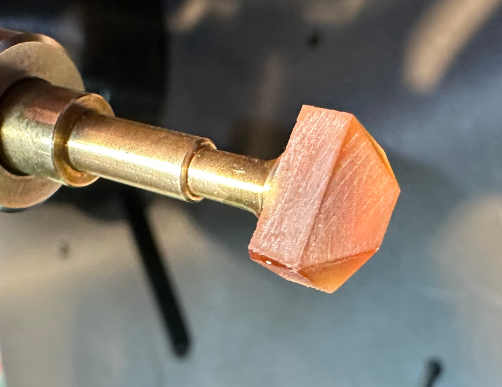 Santa Ana Madeira Citrine Emerald Cut after forming on a 320-grit lap.