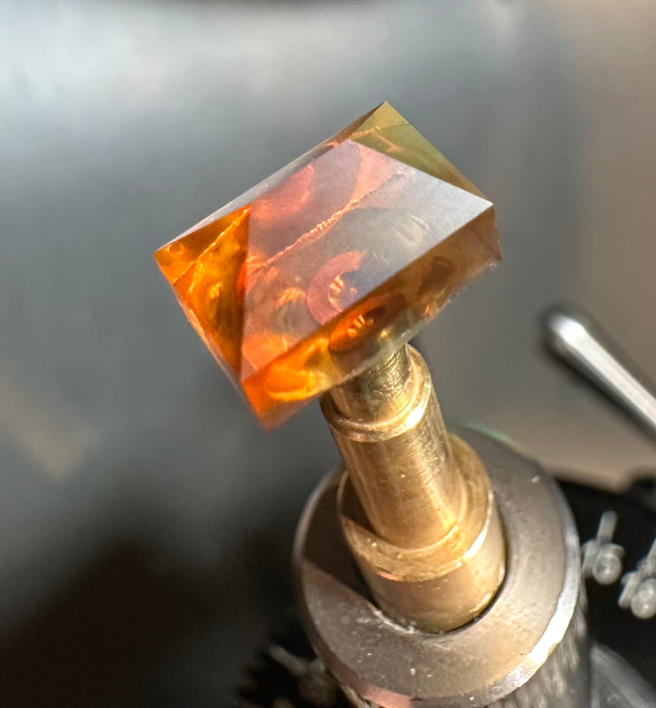 Santa Ana Madeira Citrine Emerald Cut after 3,000-grit pre-polish.