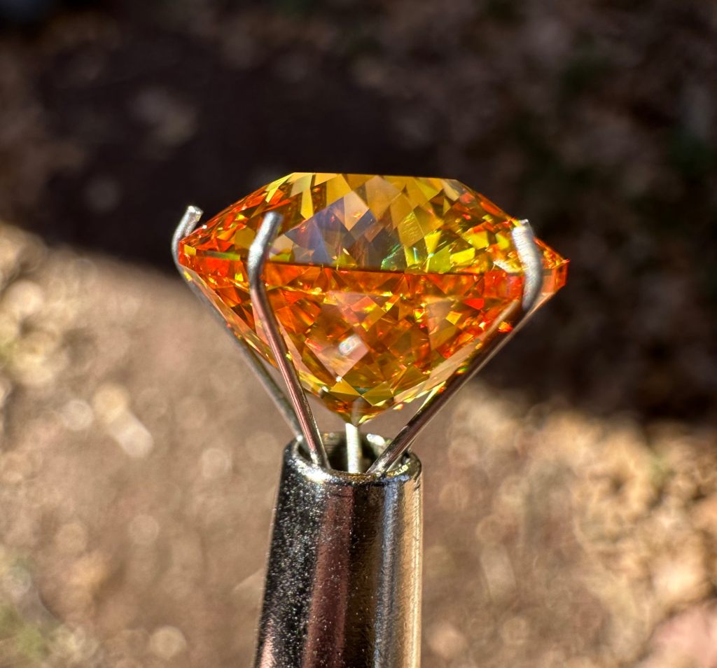 Yellow CZ side-view of the gem cut in the Graham Portuguese design.